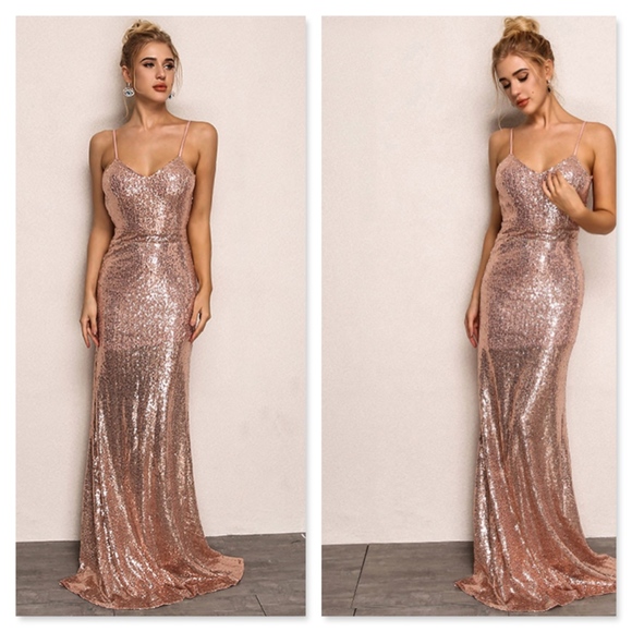 Rose Gold Sequin Open Back Cami Maxi Dress - Picture 5 of 13